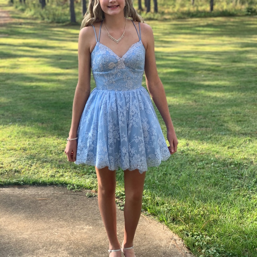 Light Blue Lace Spaghetti Strap Dress